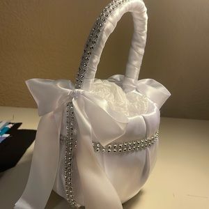 Flower Girl Baskets this is white satin with rhinestones